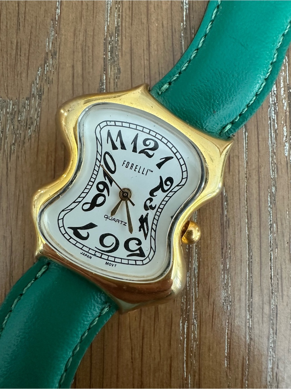 Forelli Melting Watch - Green Leather Strap Women's Gold-Tone Quartz Watch
